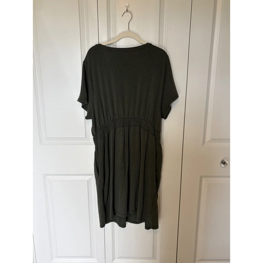 Torrid Sleep Womens Plus Size 3 Olive Green Smocked Waist V-Neck Nightgown - Picture 5 of 5